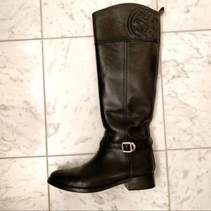 Tory Burch Marlene Black Leather Riding Boot